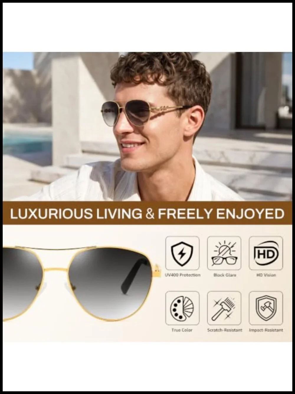 Metal Aviator Sunglasses with UV400 Protection & Gradient Lenses